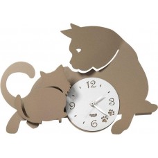 Arti - Mestieri - metalen - wandklok - moederpoes - met - kitten - beige